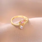 Anillos de flor de tulipán de circón rosa a la moda de lujo para mujer, anillo de dedo con apertura Floral brillante con temperamento, joyería de boda elegante 3