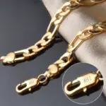 Pulsera de oro de 8 pulgadas, pulsera de cadena Figaro de lado completo de Color dorado/plateado de 8MM para mujer y hombre, regalo de joyería de boda a la moda 1