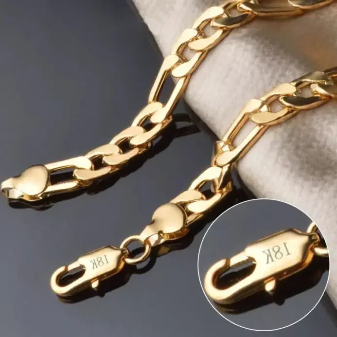 Pulsera de oro de 8 pulgadas, pulsera de cadena Figaro de lado completo de Color dorado/plateado de 8MM para mujer y hombre, regalo de joyería de boda a la moda 1