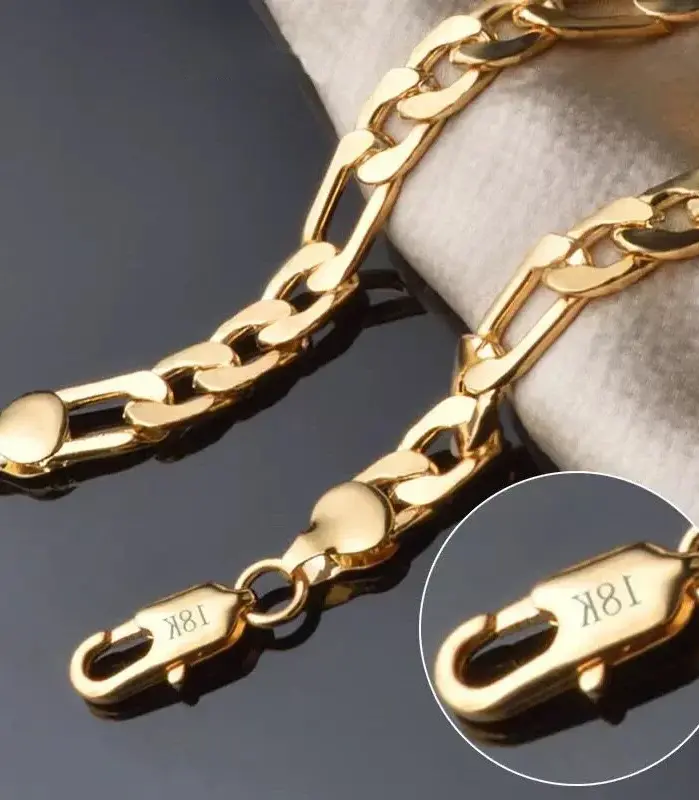 Pulsera de oro de 8 pulgadas, pulsera de cadena Figaro de lado completo de Color dorado/plateado de 8MM para mujer y hombre, regalo de joyería de boda a la moda 1