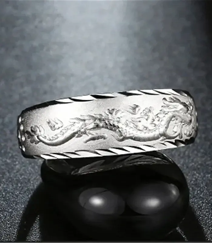 Anillo para hombre, anillo ajustable con dragón grabado de lujo, joyería de moda para hombre, anillo de dedo de oro amarillo/blanco de dos colores, regalo 2
