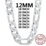 Collar de plata sólida 925 para hombre, cadena cubana clásica de 12mm, abalorio de 18-30 pulgadas, joyería de moda de alta calidad para boda 1