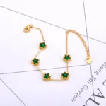 pulsera de estrella de acero inoxidable para mujer, brazalete de lujo de circonia cúbica verde y blanca, resistente al agua, cadena Premium, joyería B24003 4
