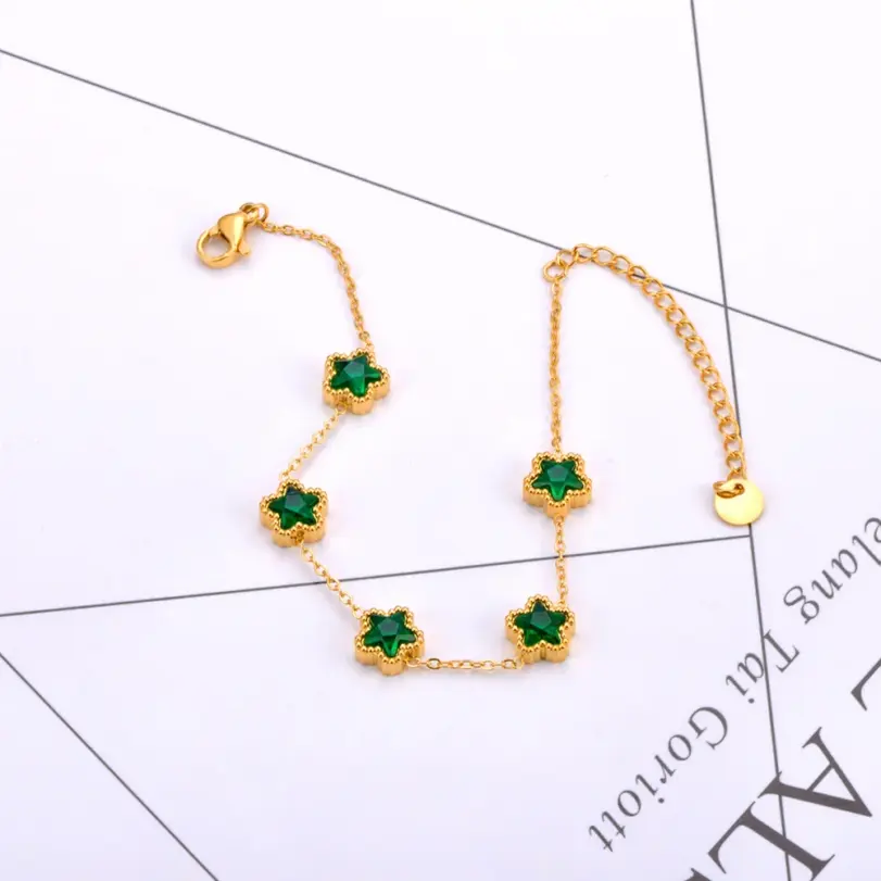 pulsera de estrella de acero inoxidable para mujer, brazalete de lujo de circonia cúbica verde y blanca, resistente al agua, cadena Premium, joyería B24003 4