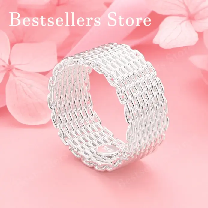1 pieza de plata de ley 925 6-10 anillo tejido exquisito para hombres y mujeres, joyería de boda de moda, regalos y accesorios 1