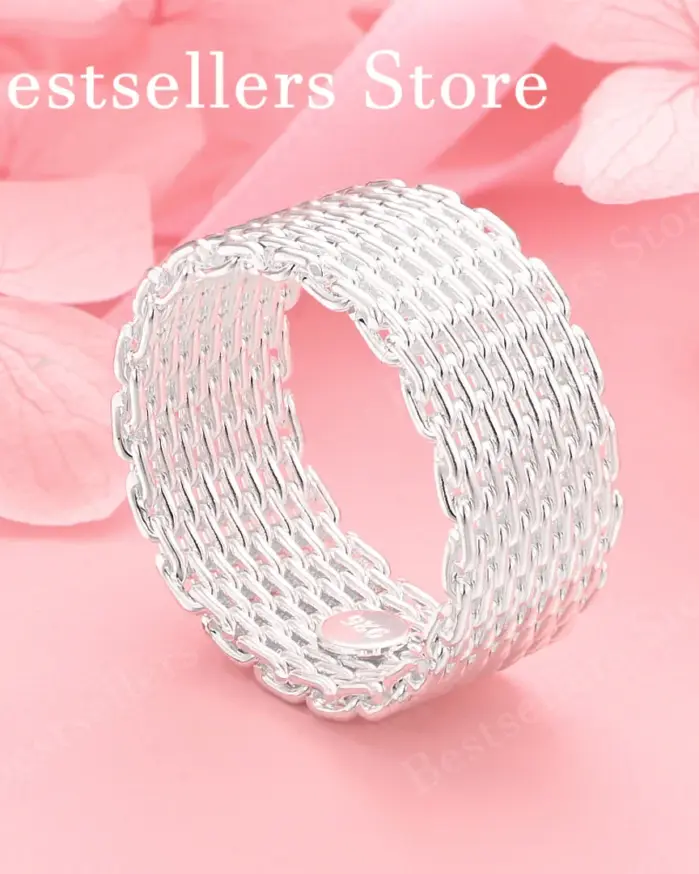 1 pieza de plata de ley 925 6-10 anillo tejido exquisito para hombres y mujeres, joyería de boda de moda, regalos y accesorios 1