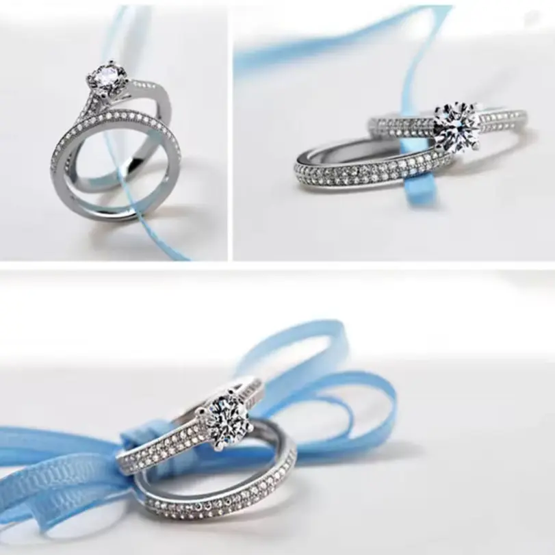 1 par de anillos de boda de Plata de Ley 925 Halo Vintage para mujer, joyería de regalo de aniversario, venta al por mayor 4