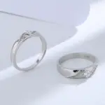 Buyee-Conjunto de anillos de Plata de Ley 925 para parejas, anillo Simple de circón blanco para mujer y hombre, joyería fina de boda a la moda, círculo 2