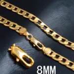 Oferta especial, collares de oro de 18 quilates, sello 925, color plata, cadena lateral clásica de 8MM para hombres y mujeres, joyería fina para fiesta de boda 3