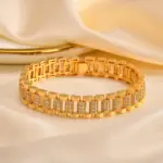 Pulseras de cadena de bloque Vnox para mujer con incrustaciones de circonita cúbica, joyería chapada en oro, regalos para novia 5