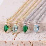 Collar azul claro de circonia cúbica con forma de gota de agua y cadena helada de alta calidad para mujer, joyería para fiesta y boda chapada en oro de 18 quilates 5