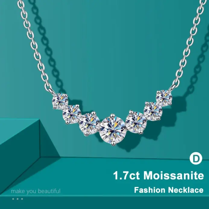 Collar de moissanita para mujer, joyería fina de boda con certificados, collar de oro blanco de 18 quilates chapado en plata de ley 925 1