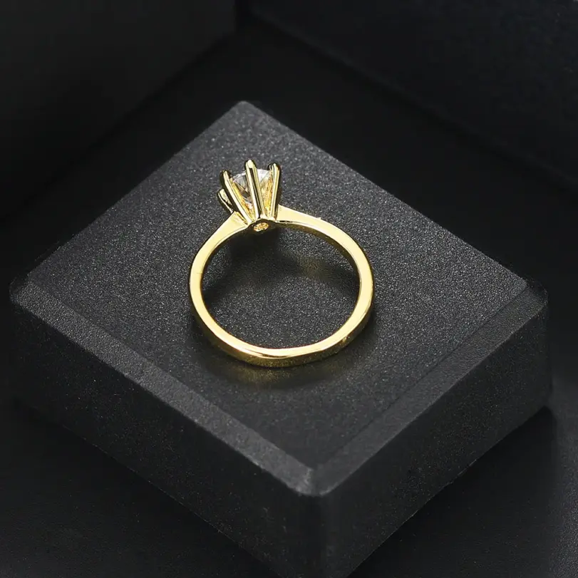 Anillo de boda clásico de cristal de 1 quilate para mujer, sortija de compromiso de aniversario de oro de diamante, propuesta de matrimonio, 5
