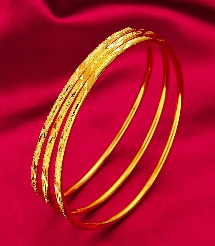 9999 Pulsera de oro auténtico de 24 quilates para mujer 999 tres vidas tres generaciones cielo estrellado suave con círculos finos joyería de 24 quilates 1