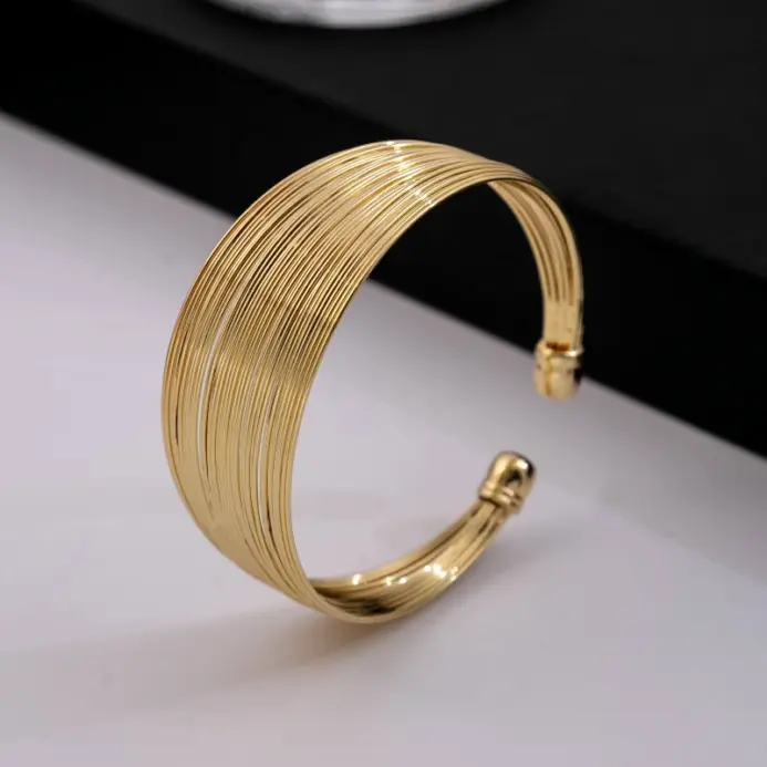 Pulsera de alambre de moda para mujer, brazalete ancho de Metal con apertura multicapa, pulsera de personalidad de estilo ancho, accesorios de mano populares 1
