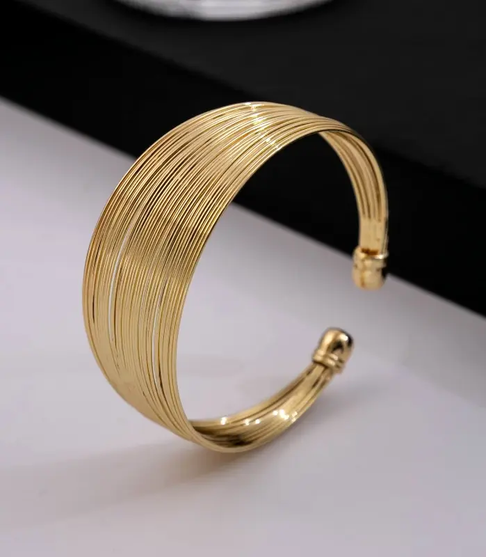 Pulsera de alambre de moda para mujer, brazalete ancho de Metal con apertura multicapa, pulsera de personalidad de estilo ancho, accesorios de mano populares 1