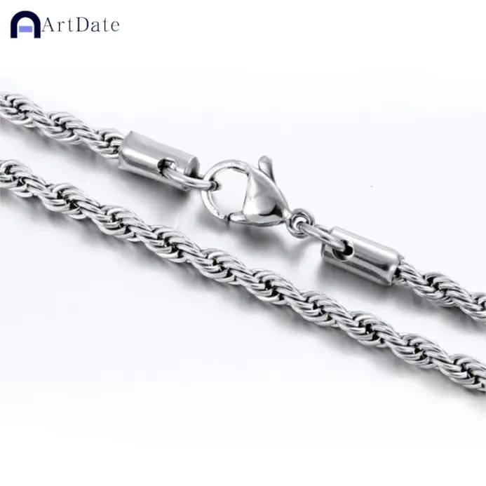 2/3/4/5MM cuerda trenzada Chian pulsera para mujer hombre Hip Hop Punk Color plata joyería de moda de acero inoxidable 2