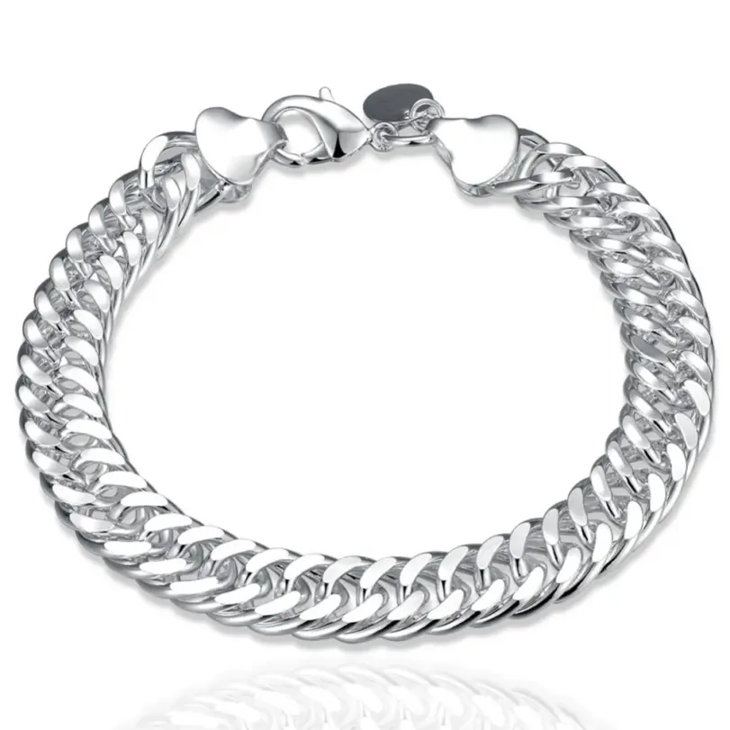 Pulsera sólida de cadena lateral con hebilla bonita de Plata de Ley 925 para mujeres y hombres, abalorio para regalo de fiesta, joyería de moda para boda 6