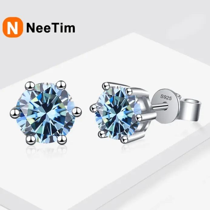 Pendientes NeeTim de moissanita de 0,5 CT, 1ct, 2ct, para mujer, Plata de Ley 925, verde, rosa, negro, azul, gris, pendientes brillantes 1