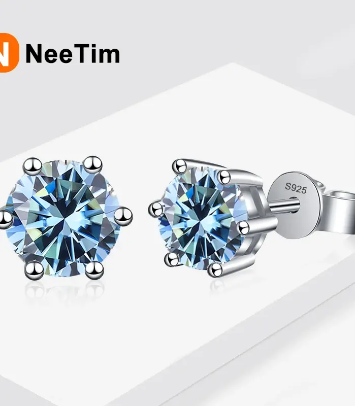 Pendientes NeeTim de moissanita de 0,5 CT, 1ct, 2ct, para mujer, Plata de Ley 925, verde, rosa, negro, azul, gris, pendientes brillantes 1