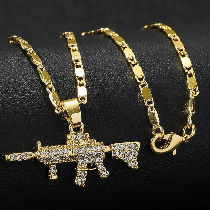Collar de lujo con colgante exquisito de oro puro 24K 9999 con diamantes, estilo hip-hop para hombre. 1