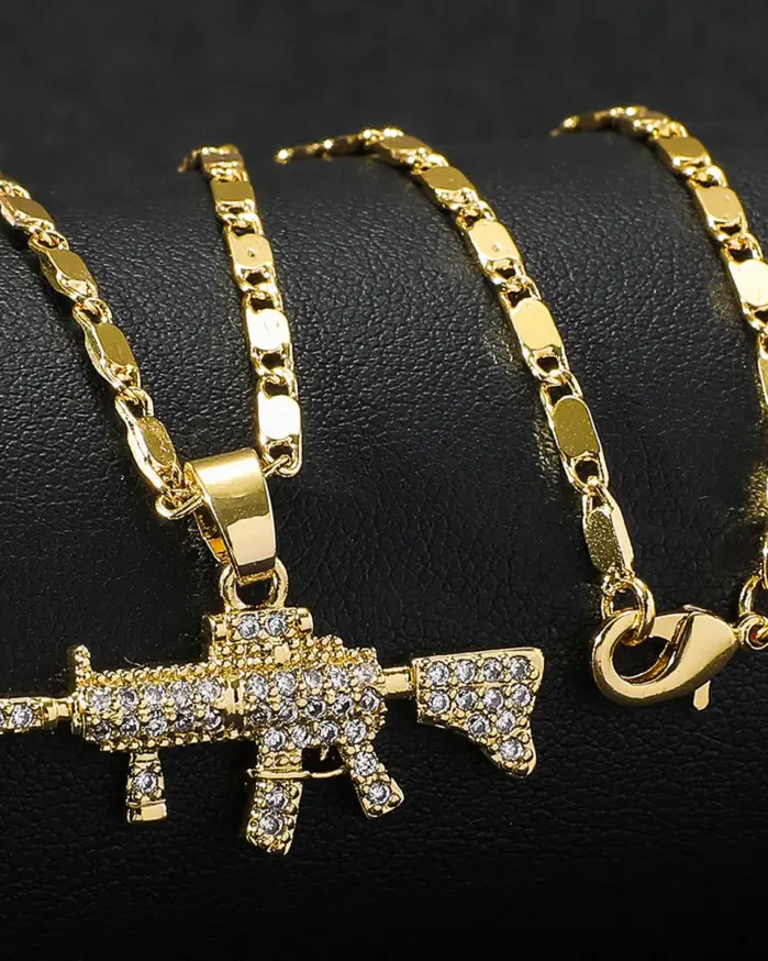 Collar de lujo con colgante exquisito de oro puro 24K 9999 con diamantes, estilo hip-hop para hombre. 1