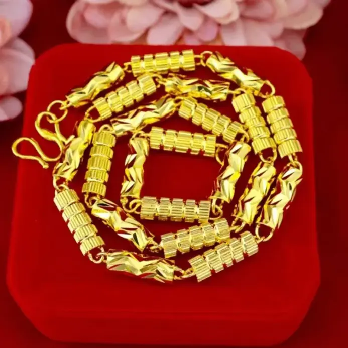 Collar de Oro Real de 24k de Lujo para Hombre, Collar Hexagonal de Bambú con Ajuste de Flor, Joyería Fina 1