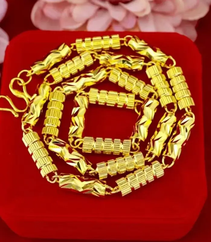 Collar de Oro Real de 24k de Lujo para Hombre, Collar Hexagonal de Bambú con Ajuste de Flor, Joyería Fina 1