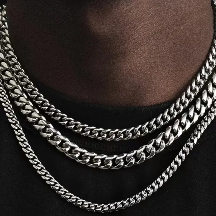 Collares cubanos de acero inoxidable para hombres y mujeres, gargantillas de cadena de eslabones de Color negro y dorado, joyería de Metal sólido, estilo Punk básico, 3,5,7mm 1