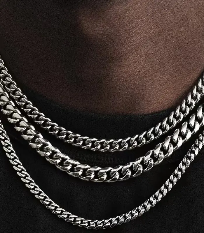 Collares cubanos de acero inoxidable para hombres y mujeres, gargantillas de cadena de eslabones de Color negro y dorado, joyería de Metal sólido, estilo Punk básico, 3,5,7mm 1
