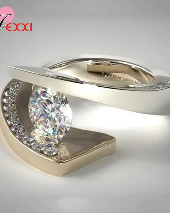 Anillos irregulares de circonia cúbica AAAAA de Color dorado de Plata de Ley 925 a la moda novedosa para mujer/señora, anillos más finos llamativos de venta superior 2