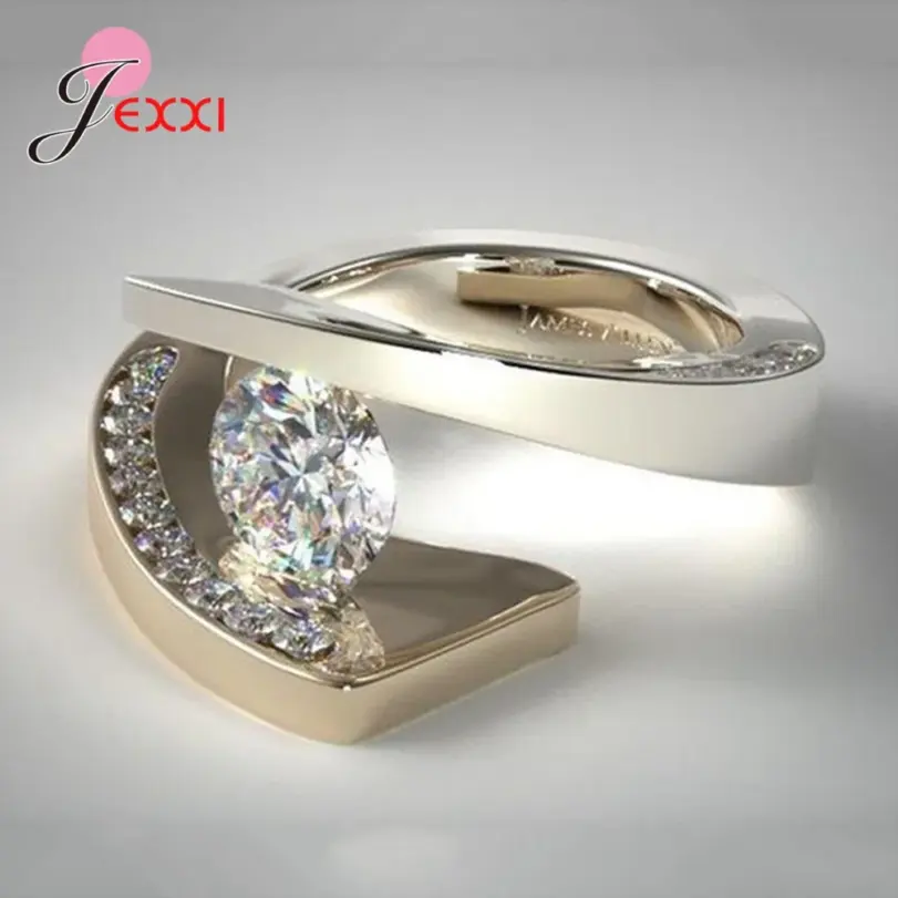 Anillos irregulares de circonia cúbica AAAAA de Color dorado de Plata de Ley 925 a la moda novedosa para mujer/señora, anillos más finos llamativos de venta superior 2