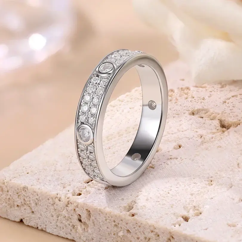 2025 eternidad Moissanite Band 2,0 Mm pareja anillo de boda chapado en oro blanco de 18 quilates joyería de plata de ley 925 auténtica anillo de mujer de lujo 4