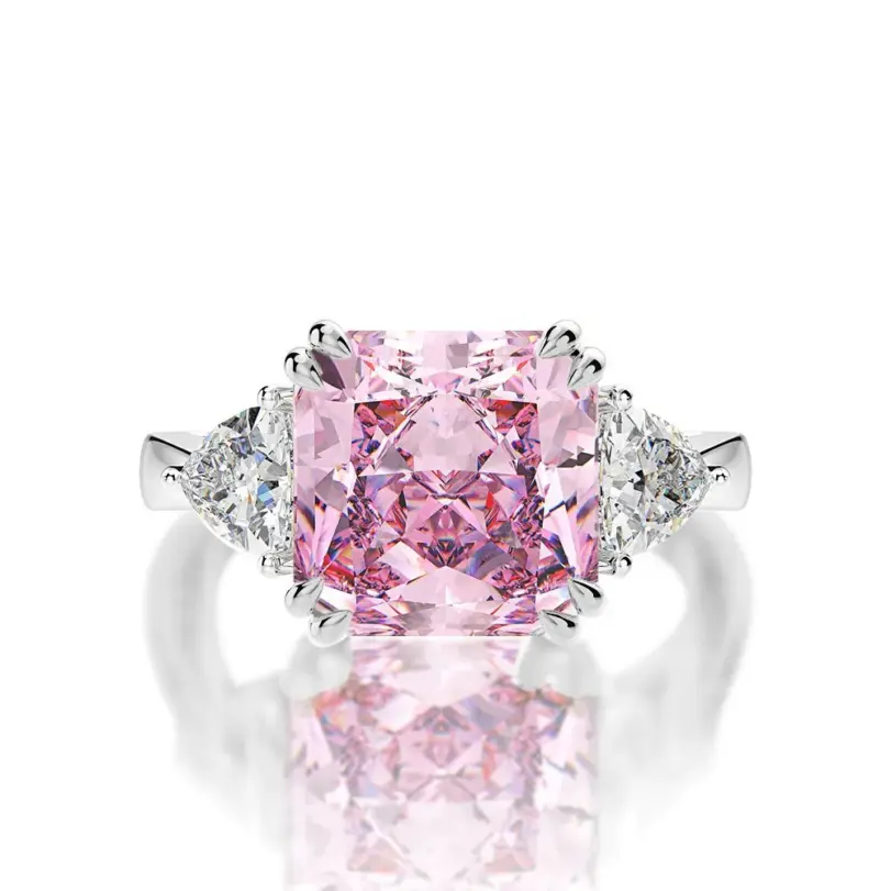 Anillos de boda de plata de ley 100% 925, brillantes, cuadrados, de 10x10mm, color rosa, blanco, amarillo, con diamantes de alto contenido de carbono, joyería fina para mujer 3
