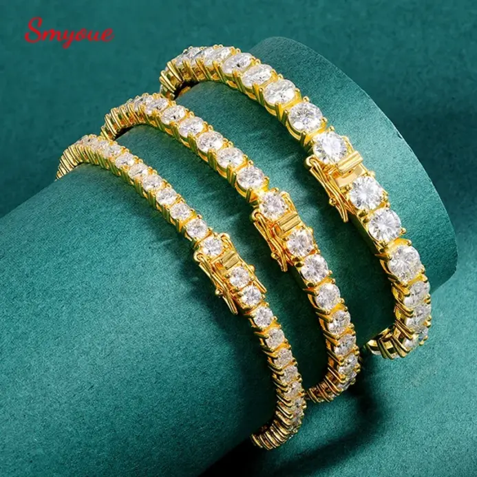 Pulsera de tenis de moissanita chapada en oro de 18 quilates para mujer, pulsera clásica de Plata de Ley 925 certificada de 3/4/5mm para cadena de hombre 1