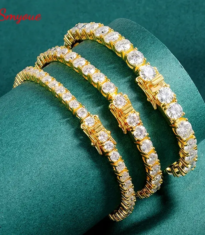 Pulsera de tenis de moissanita chapada en oro de 18 quilates para mujer, pulsera clásica de Plata de Ley 925 certificada de 3/4/5mm para cadena de hombre 1