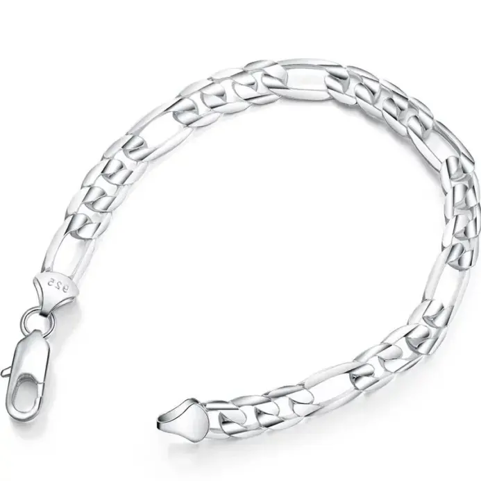 Pulsera de oro de 8 pulgadas, pulsera de cadena Figaro de lado completo de Color dorado/plateado de 8MM para mujer y hombre, regalo de joyería de boda a la moda 2