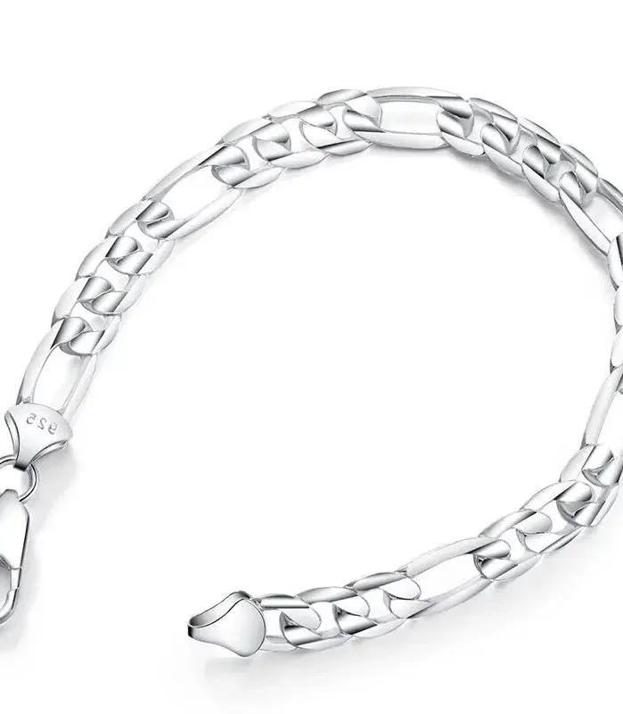 Pulsera de oro de 8 pulgadas, pulsera de cadena Figaro de lado completo de Color dorado/plateado de 8MM para mujer y hombre, regalo de joyería de boda a la moda 2