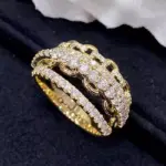 anillos de diseño multicapa para mujer, Color dorado con incrustaciones de circonita brillante, accesorios de lujo, joyería para fiesta de boda y aniversario 4 anillos de diseño multicapa para mujer, Color dorado con incrustaciones de circonita brillante, accesorios de lujo, joyería para fiesta de boda y aniversario 4