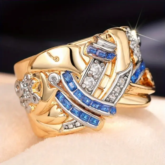 Anillo de circonia cúbica de Color dorado con personalidad Irregular geométrica para mujer, accesorios de fiesta, joyería personalizada 2