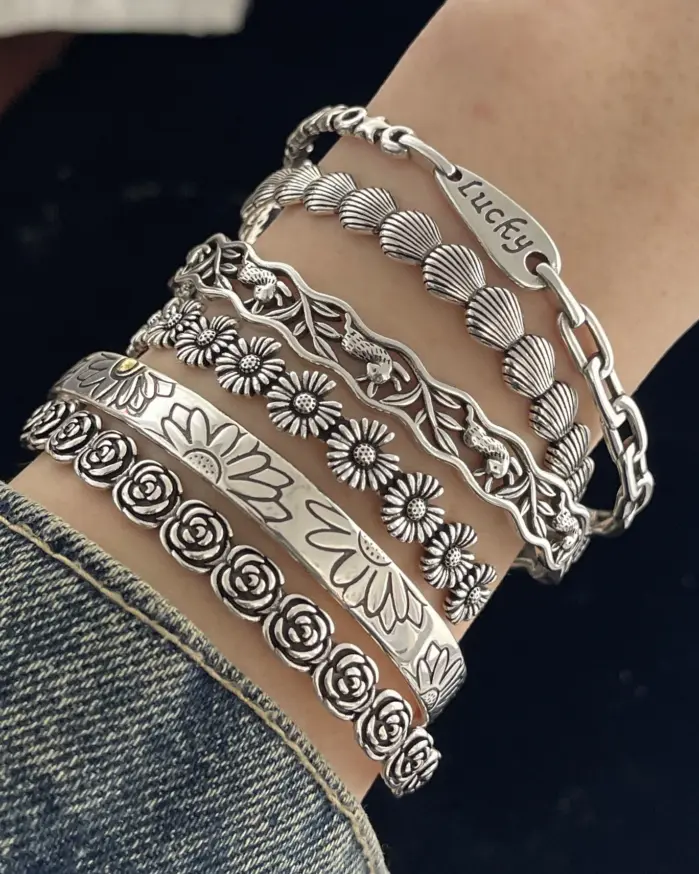🌿 Pulsera "Antique Bloom S925" – Plata Sólida Grabada a Mano 1