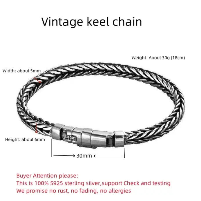 Pulsera de plata de ley S925 para hombre y mujer, alfiler tejido a mano, 6mm, joyería de lujo, regalo 2