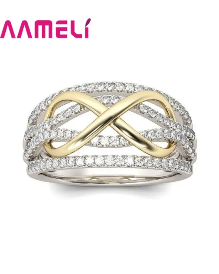 Anillo de amor infinito, Plata de Ley 925, Color brillante, circonita cúbica, lazo, letra 8, joyería de promesa de eternidad para mujer y novia 2