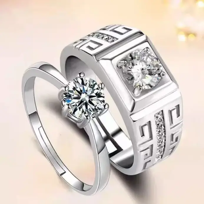 2 unids/set de anillos de pareja a juego con corazón de circón, anillo ajustable de boda de amor sin fin para siempre para mujeres y hombres, dije para el Día de San Valentín 1