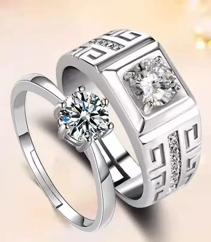 2 unids/set de anillos de pareja a juego con corazón de circón, anillo ajustable de boda de amor sin fin para siempre para mujeres y hombres, dije para el Día de San Valentín 1