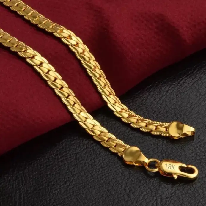 Cadena con colgante lateral minimalista de oro de 18 quilates y 5 mm, gargantilla ajustable de 20-60 cm para hombres y mujeres, collar de lujo para todos los días 1