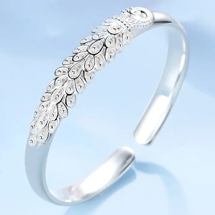 Nueva pulsera elegante de Plata de Ley 925 con apertura de pavo real, brazaletes para mujer, accesorios de moda para fiesta y boda, regalo de joyería 2