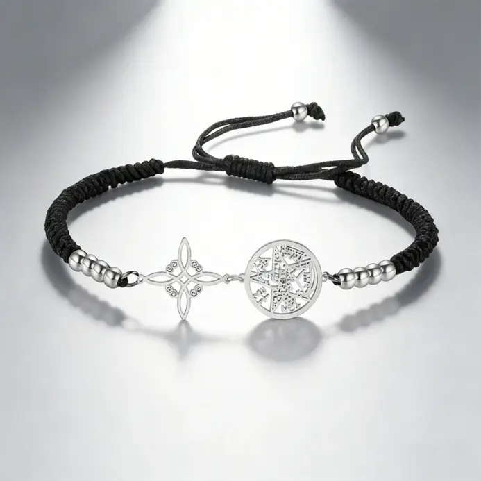 🛡️ Pulsera "Doble Protección" – Nudo de Bruja & Tetragrammatón 1