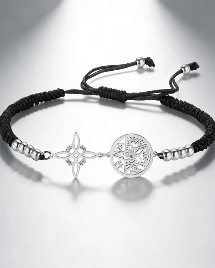 🛡️ Pulsera "Doble Protección" – Nudo de Bruja & Tetragrammatón 1