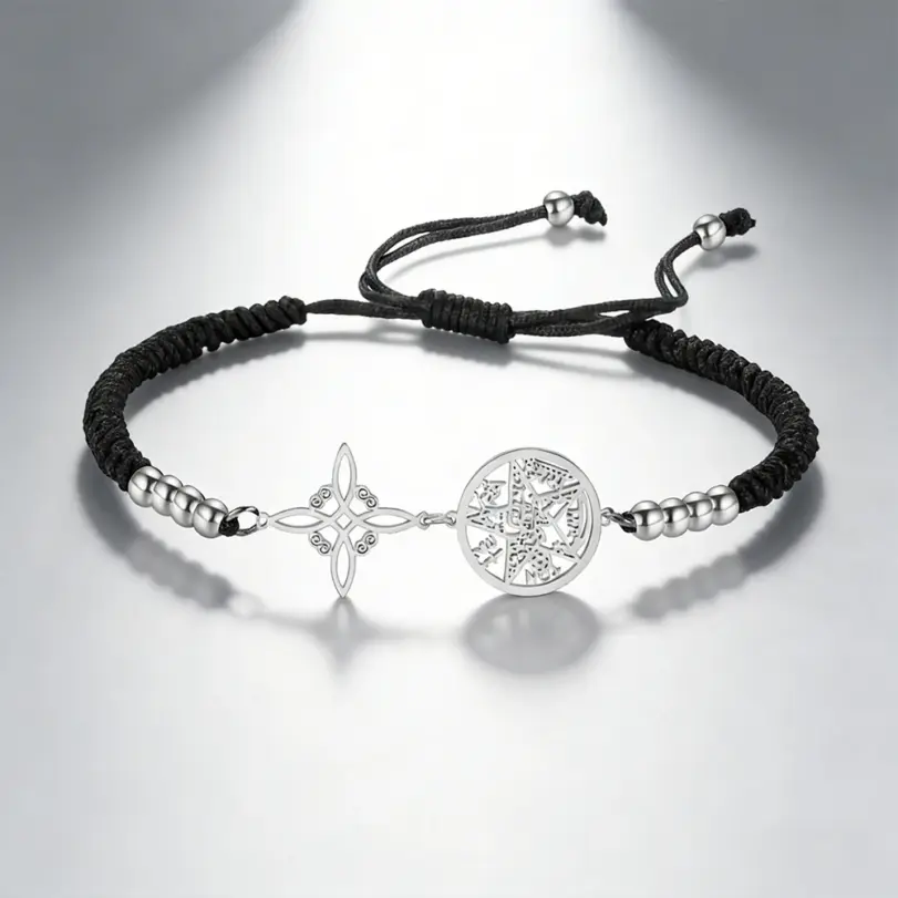 🛡️ Pulsera "Doble Protección" – Nudo de Bruja & Tetragrammatón 1
